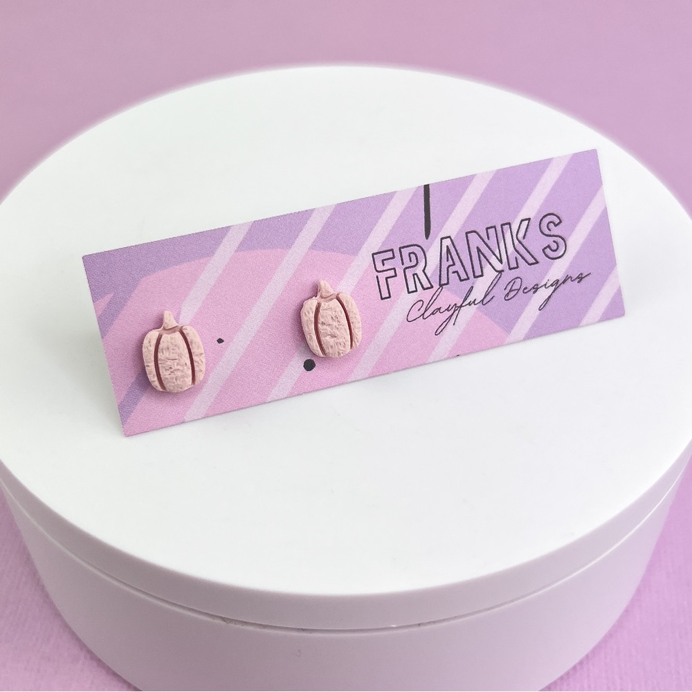 Textured Pink Pumpkin Handmade Polymer Clay Small Stud Earrings
